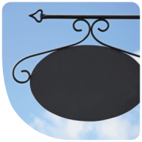 Uithangborden met rustieke gietwerk-uitstraling